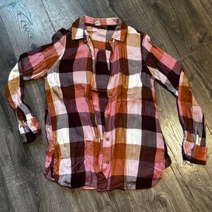 Old Navy Pink Orange and Brown Plaid Shirt